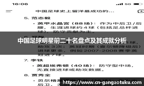 中国足球明星前二十名盘点及其成就分析
